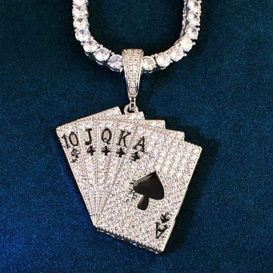 Iced Out Ace of Spades Pendant Necklace – Hip Hop CZ Playing Card Jewelry for Men - CaratixJewelry
